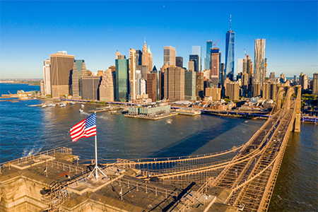 Aerial view of The beautiful Brooklyn Bridge in New York City, USA
