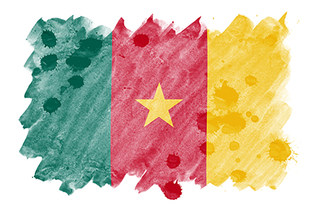 Cameroon flag is depicted in liquid watercolor style isolated on white background