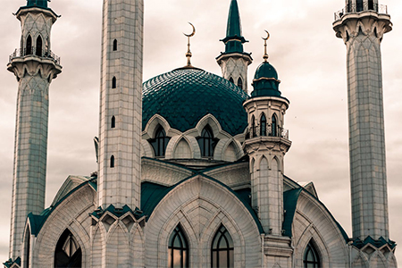 A White Concrete Building with a Blue Dome and Crescent Moon, Kazan