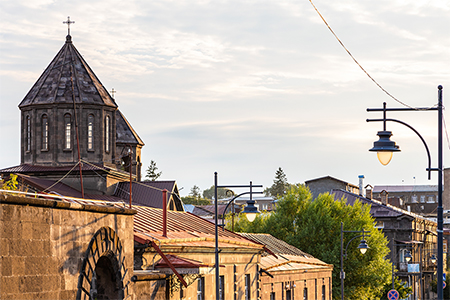 skyline of old town in the evening