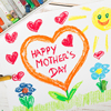 A vibrant, child-like drawing celebrating Mother's Day
