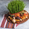 green semeni wheat grass with some food in a plate