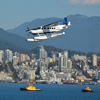 seaplane getting ready for landing in North Vancouver Harbor, Canada