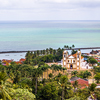 Aerial panoramic view of a beautiful city near coast