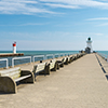 Pedestrian pier with a navigation beacon