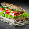 Fresh sandwich with ham, chive and cheese for breakfast