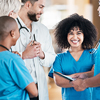 A team working in hospital corridor