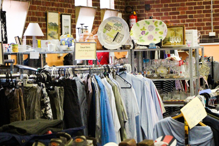 Scenes from a local Australian op-shop (thrift store) full of recycled clothes, homewares and books.