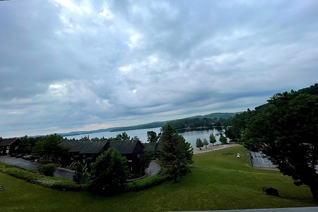 view of resort and lake