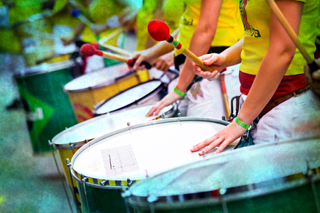 Scenes of Samba carnival with drum group