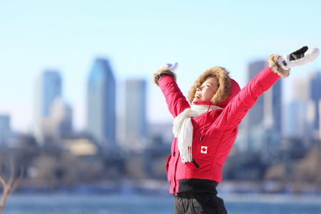 happy canadian in parka