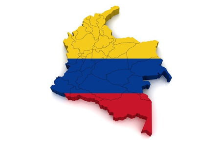 map of Colombia filled in with flag