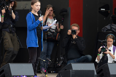 Stockholm, Sweden. 24 May, 2019. 16-year-old Swedish climate activist Greta Thunberg demonstrating i