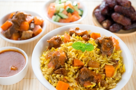 Arab rice, Ramadan food in middle eastern, served with tandoor mutton and arab salad.