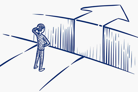 illustration of man with obstacale in path