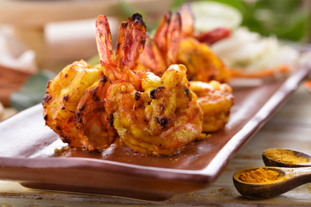 close up portrait of spicy indian prawn