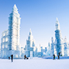 HARBIN, CHINA - JAN 2, 2019: Harbin International Ice and Snow Sculpture Festival is an annual winte