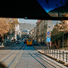 View of the streets of Lviv from tourist bus window. Travel concept. Sightseeing tour of historic ol