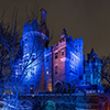 Casa Loma winter night illumination. historic castle in Toronto city. Ontario, Canada.