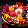 a bowl of fruit and flowers