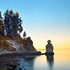 Siwash Rock in Stanley Park at sunrise in Vancouver