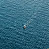 Small motorboat in the sea