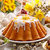 Easter yeast cake with icing and candied orange peel, delicious Easter dessert, traditional Easter p