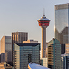 Calgary city skyline in warm evening light