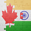 canada and india flags intertwined puzzle pieces
