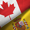 Canada and Spain flags together relations textile cloth, fabric texture