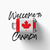 Welcome to Canada written on white background with Canada flag on suitcase