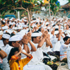 BALI, Indonesia - MAR 9, 2013: Local people during performed Melasti Ritual. Melasti is a Hindu Bali