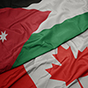 waving colorful flag of canada and national flag of jordan. macro