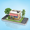 3d shop on mobile phone - online shopping concept