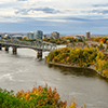 Autumn view of Ottawa River and Alexandra Bridge in Ottawa, Canada. Seen from Parliament Hill