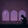 silohuette of muslim man praying by window under the moon