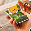 Smartphone application for online searching, buying, selling and booking real estate. Unusual 3D ill