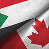 Sudan and Canada two flags textile cloth, fabric texture