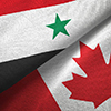 Syria and Canada flags together textile cloth, fabric texture