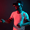 Young Man Wearing VR Headset And Experiencing Virtual Reality