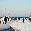 Wide shot of winter scene - crosscountry skiiing