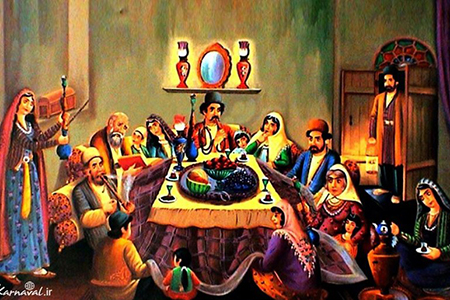 illustration of festival - iranian family sitting around table