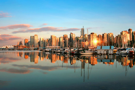 Vancouver skyline panorama at sunset