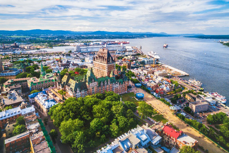 Aerial View of Quebec City and Old Port in Quebec, Canada