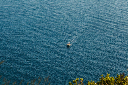 Small motorboat in the sea