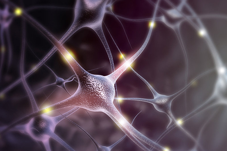 Neuron cells on abstract blue background. 3d illustration