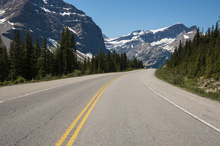 Highway passing below the Canadian Rockies, Banff National Park, Alberta