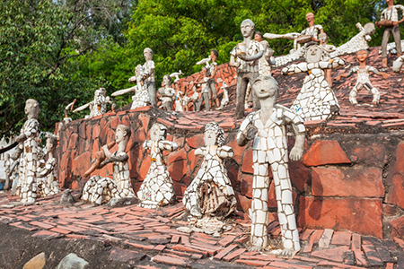 CHANDIGARH, INDIA - NOVEMBER 04, 2015: Sculptures at the Rock Garden of Chandigarh, it is a sculptur