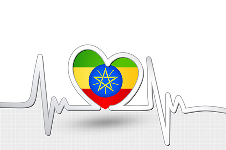 Ethiopia flag heart and heartbeat line