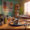 Stethoscope and stethoscope on a wooden table in the hospital